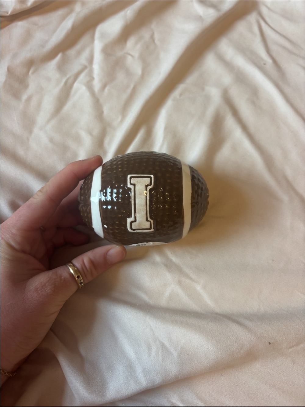 Brand New! Brown Ceramic Football Accent with 'I' Letter